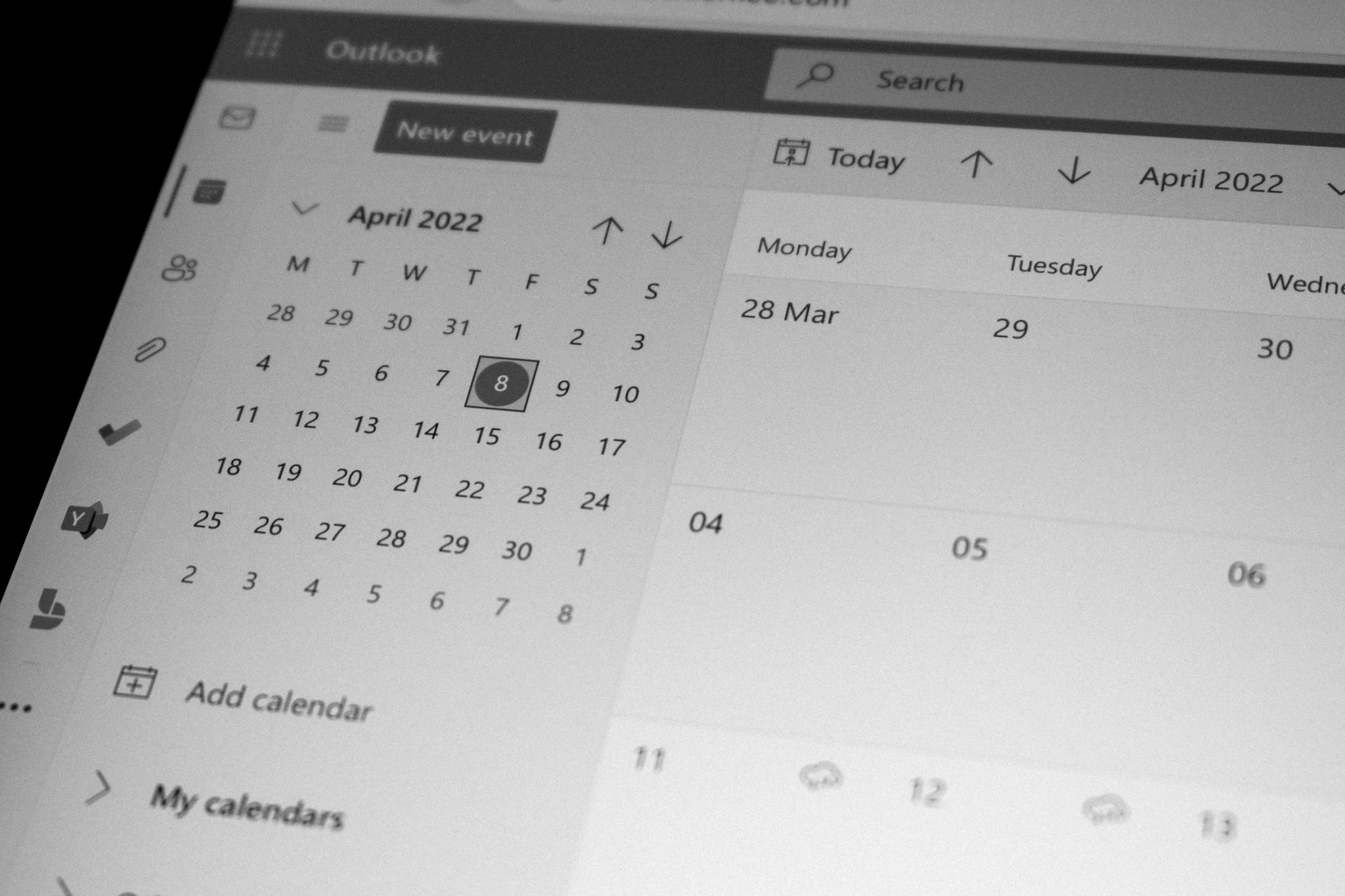 interface microsoft 365 calendrier